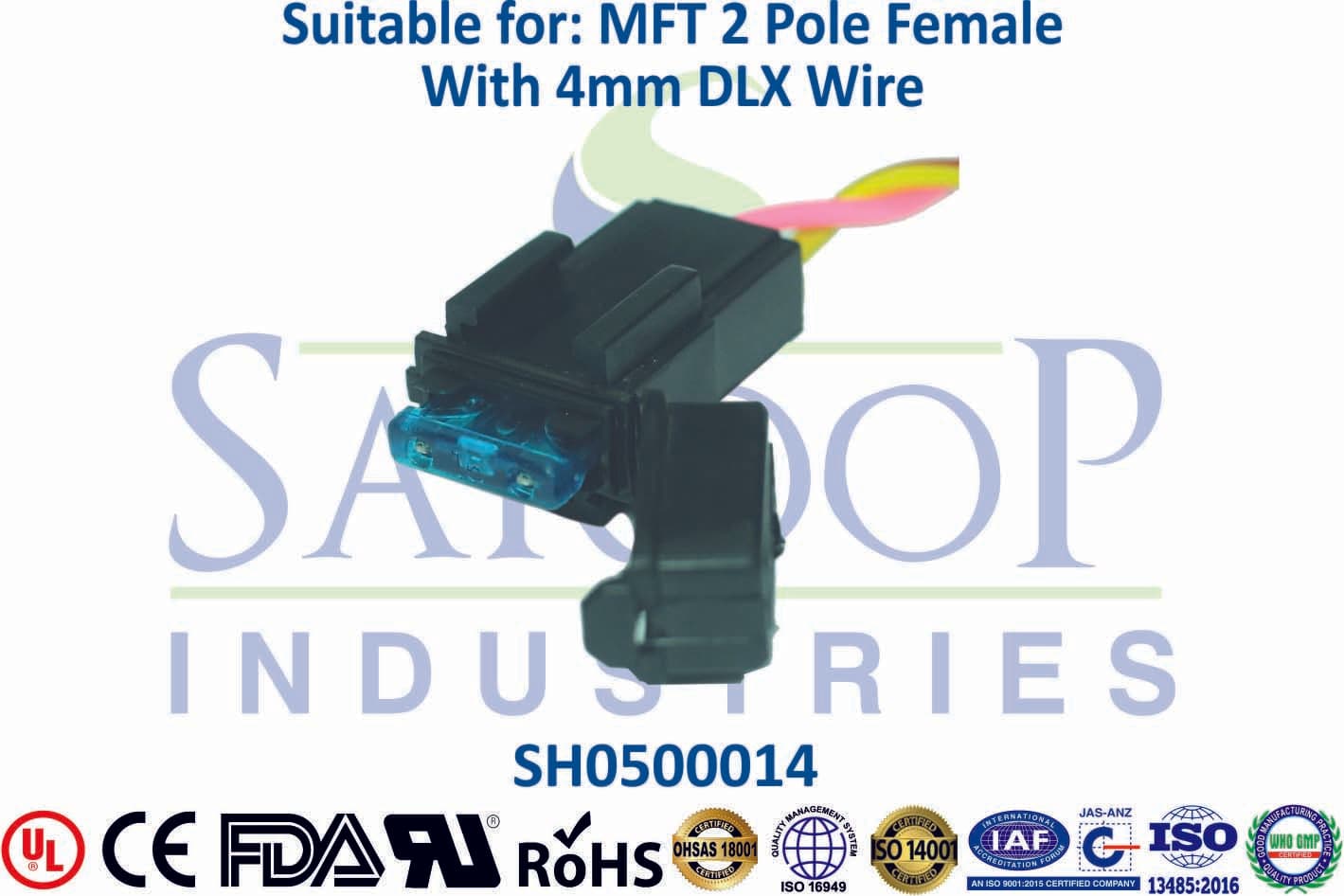 6.4 (No. 18) 2 Pole Female Single Fuse - 6mm Wire - 1