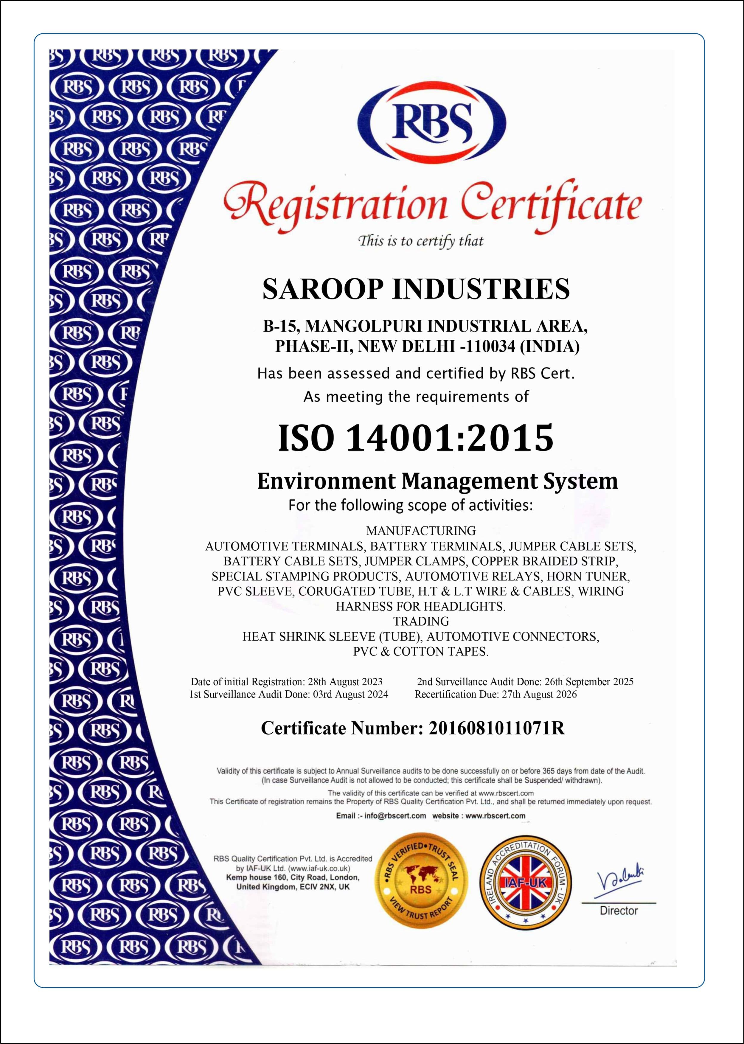ISO 14001:2015 Certificate