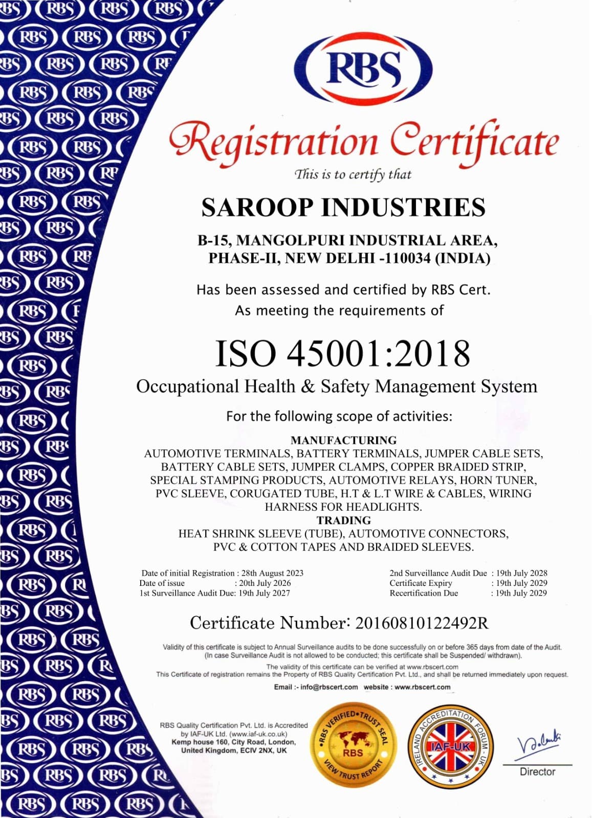 IATF 16949:2016 Certificate