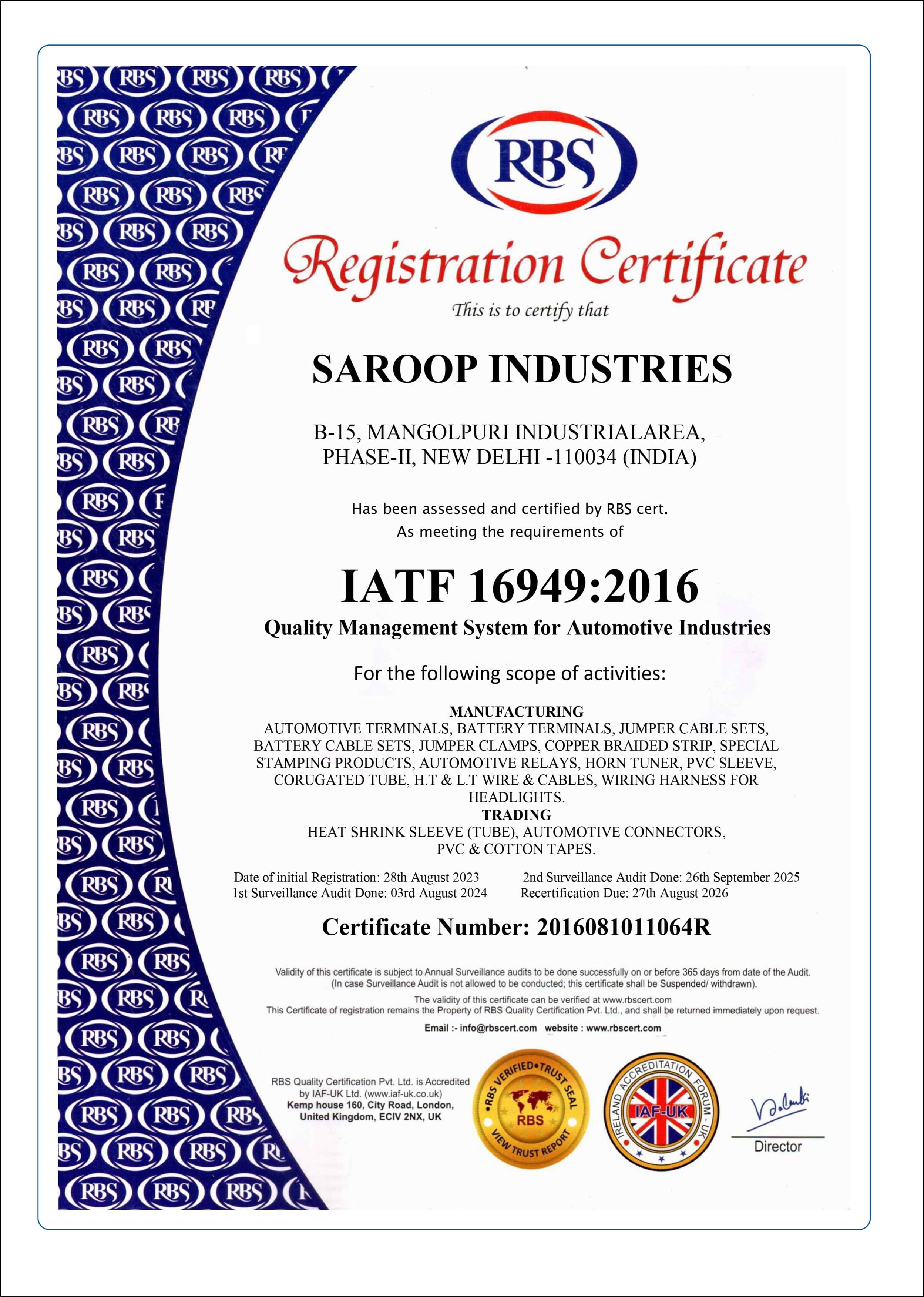 IATF 16949:2016 Certificate