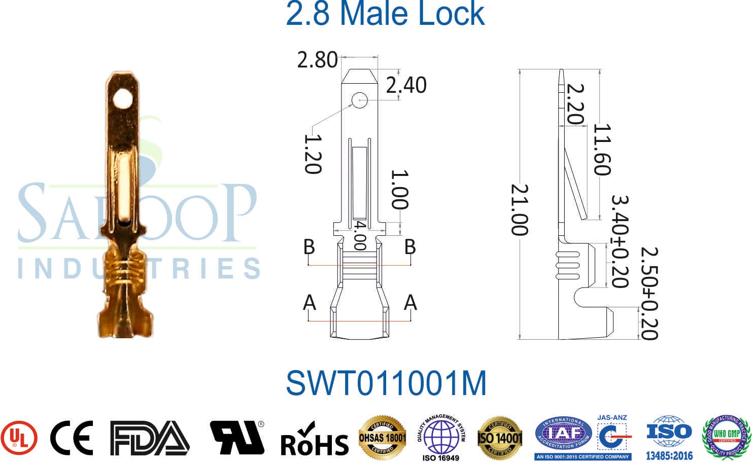 0110 Series Terminal - 2.8 Male Lock (SWT011001M) - 1