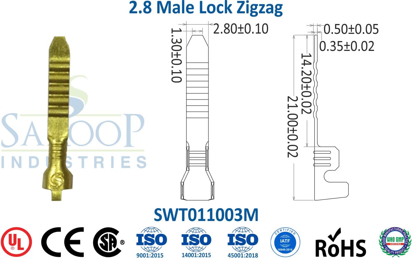 0110 Series Terminal - 2.8 Male Lock Zigzag (SWT011003M) - 1