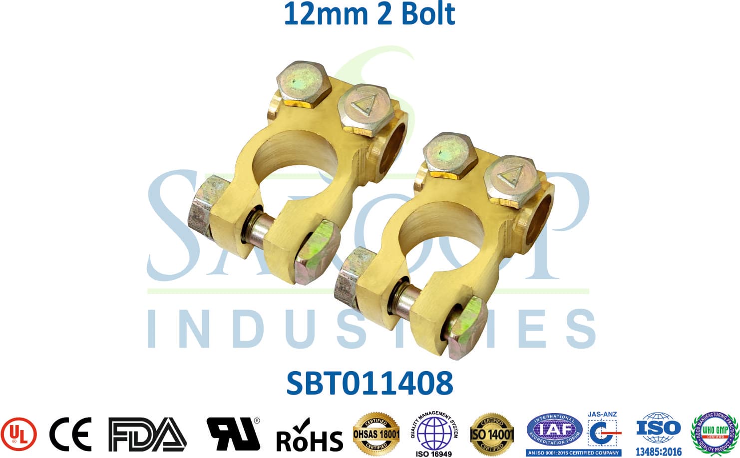 Brass Battery Terminal - 12mm 2 Bolt (SBT011408) - 1