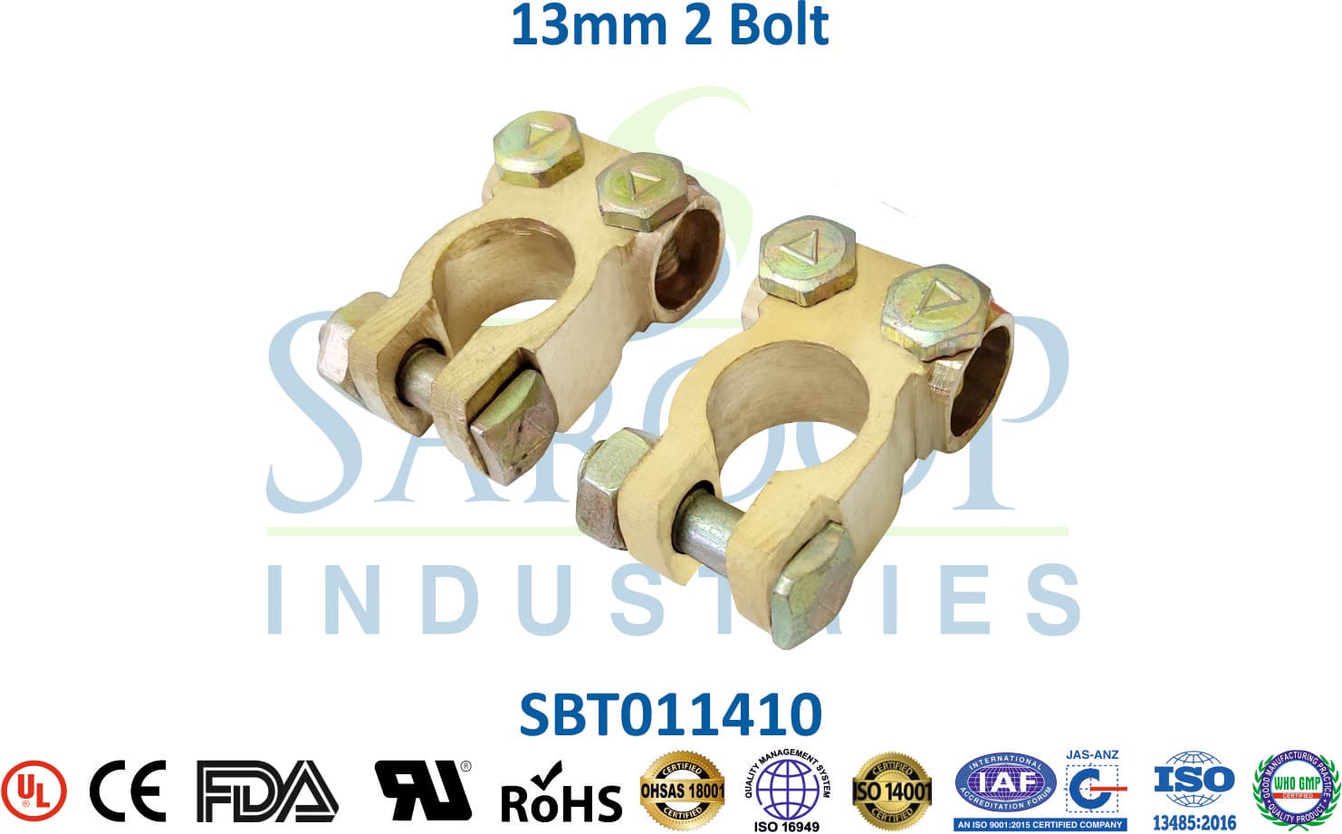 Brass Battery Terminal - 13mm 2 Bolt (SBT011410) - 1