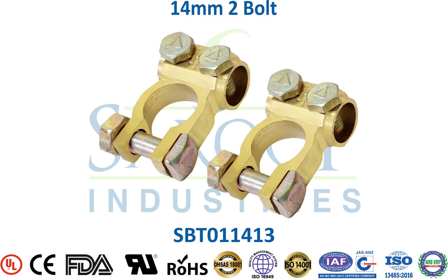 Brass Battery Terminal - 14mm 2 Bolt (SBT011413) - 1
