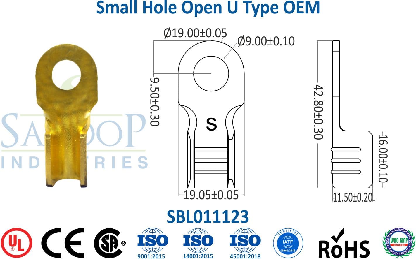 Brass Lug - Small Hole Open U Type OEM (SBL011123) - 1