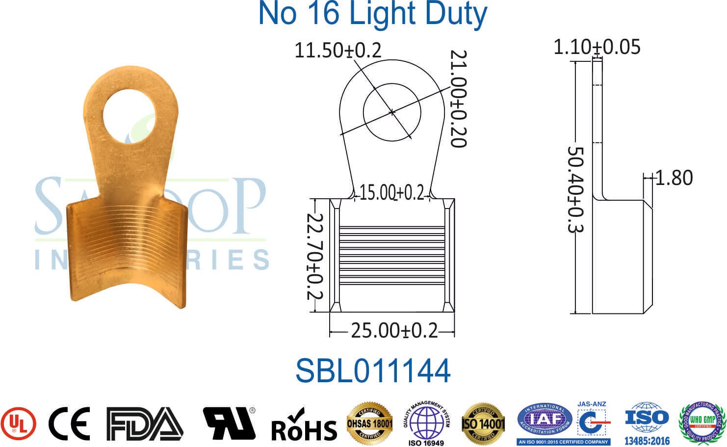 Brass Lug - No 16 Light Duty (SBL011144) - 1