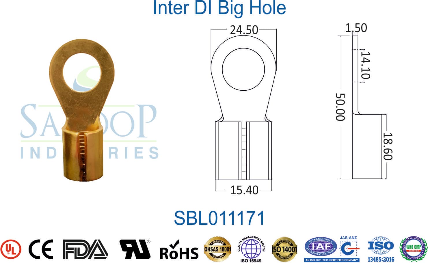 Brass Lug - Inter DI Big Hole (SBL011171) - 1