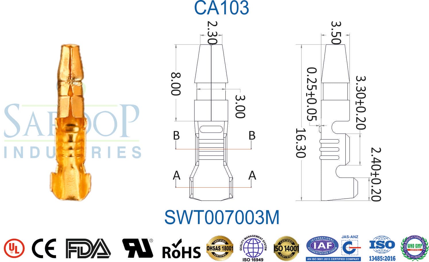 Bullet Series Terminal - CA103 Male (SWT007003M) - 1