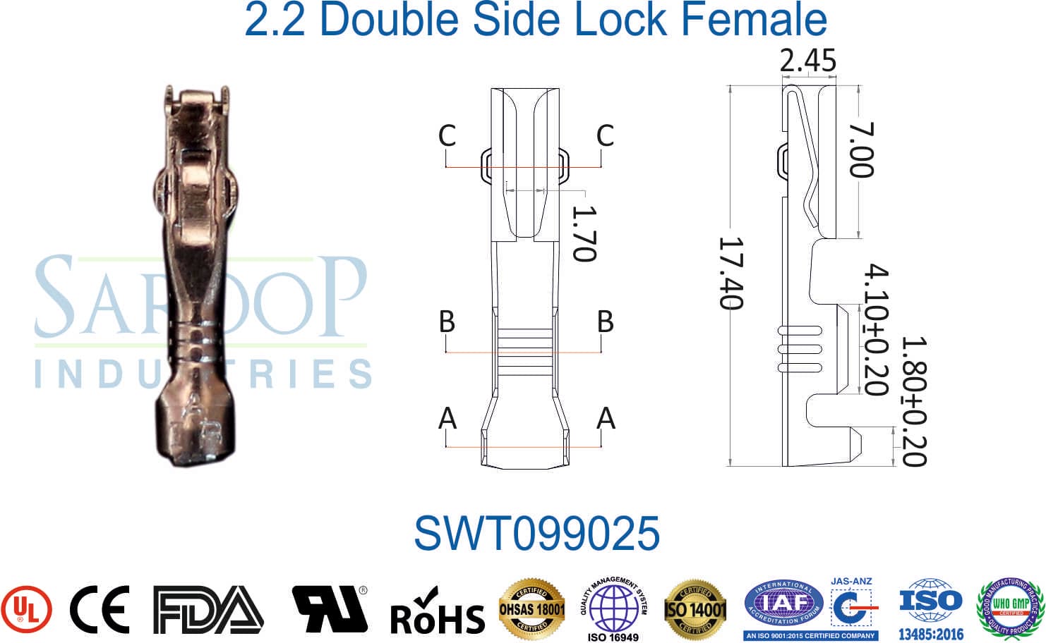Special Series Terminal - 2.2 Double Side Lock Female (SWT099025) - 1