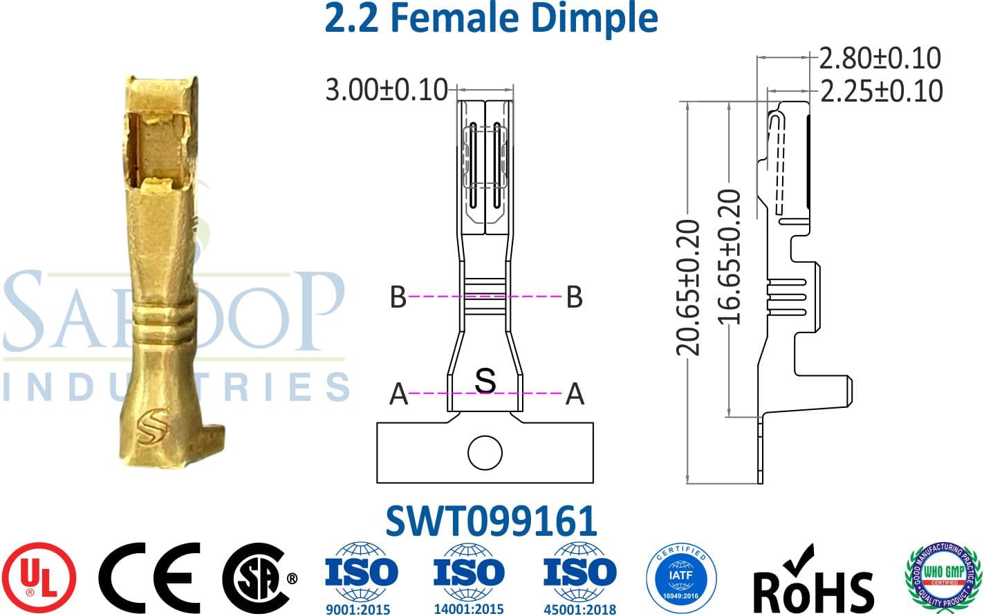 Special Series Terminal - 2.2 Female Dimple (SWT099161) - 1