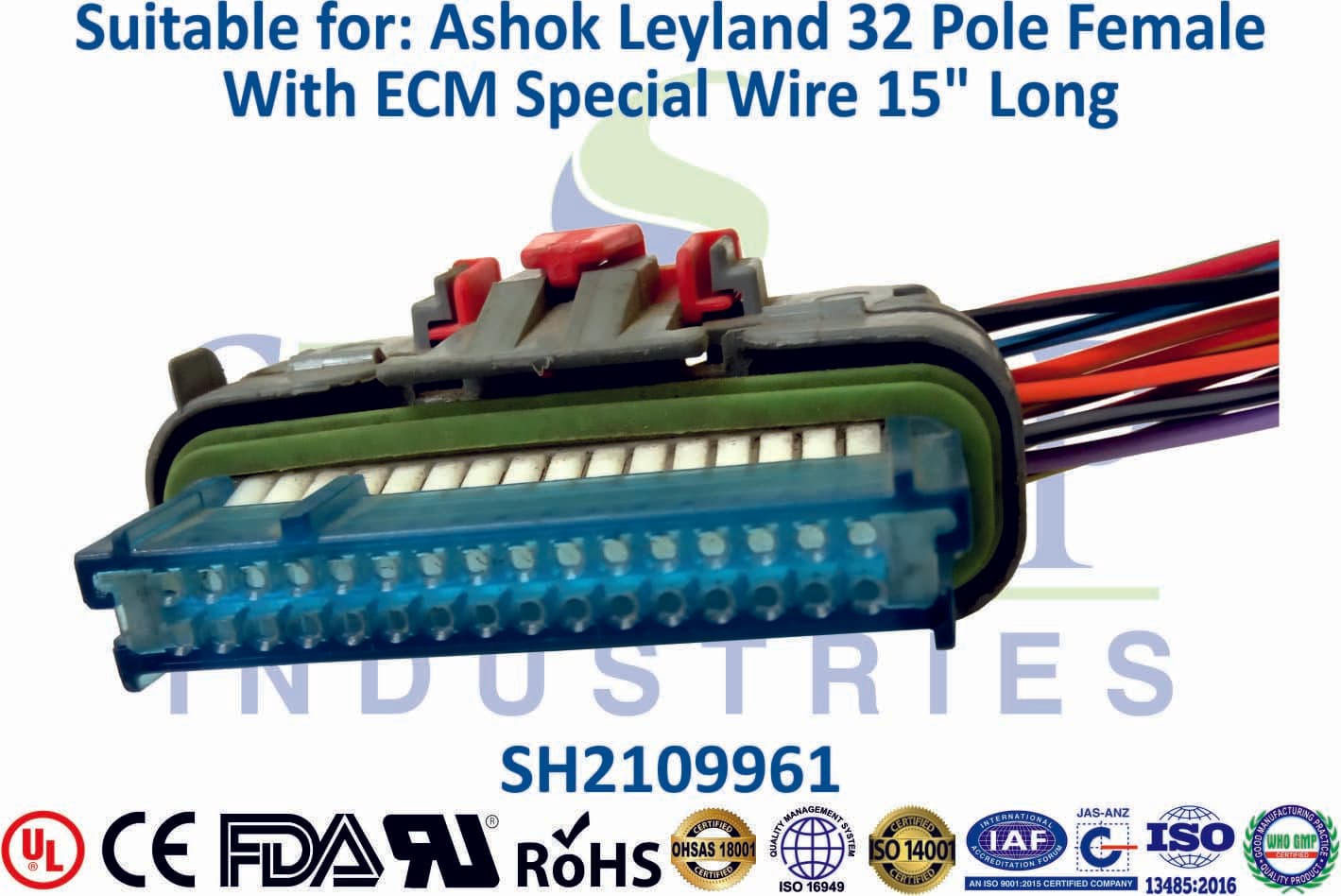 Ashok Leyland 60 Pole Female ECM - ECM Special Wire (15" Long) - 1