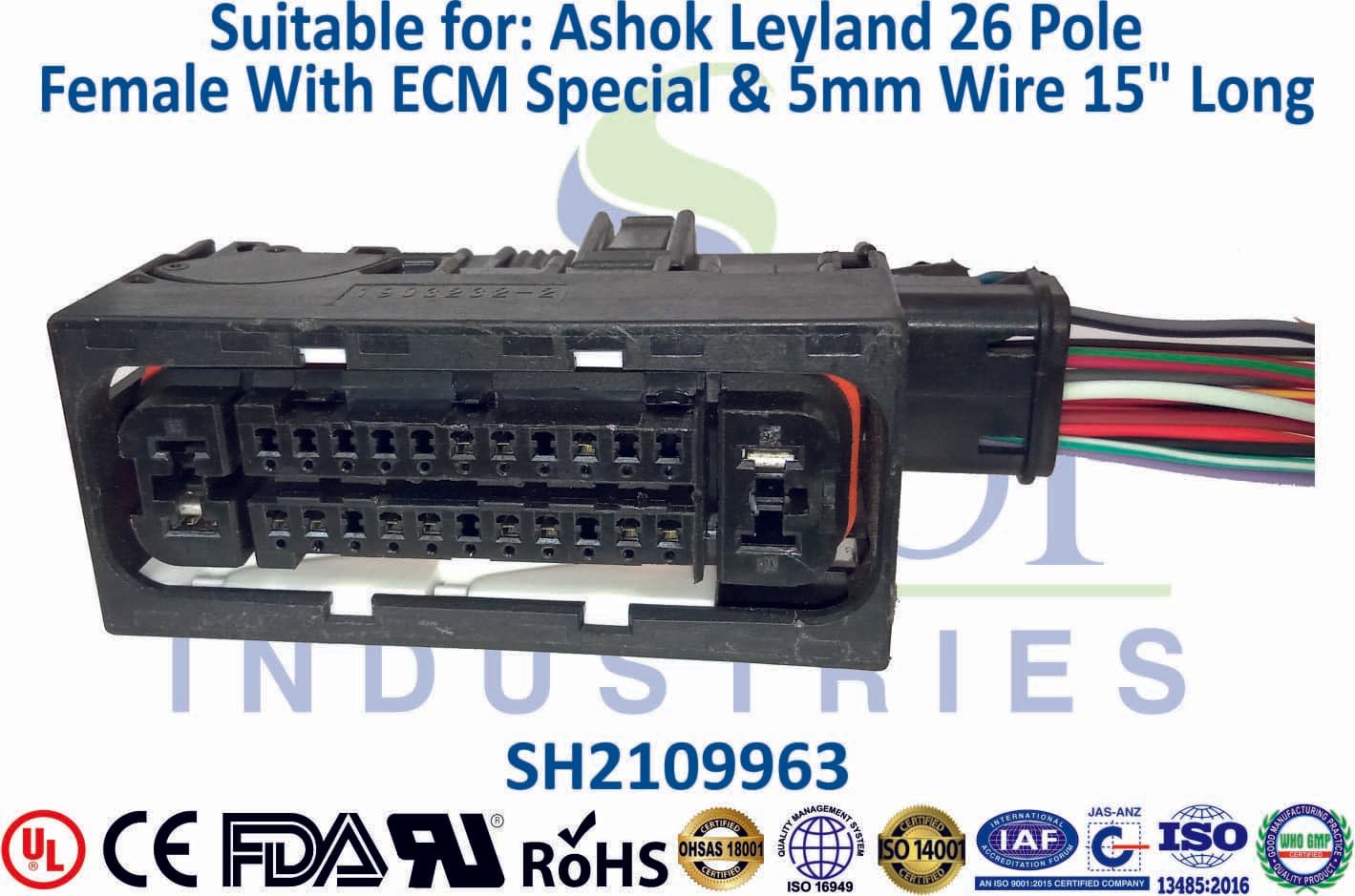 Ashok Leyland 26 Pole Female ECM - ECM & 5mm Wire (15" Long) - 1