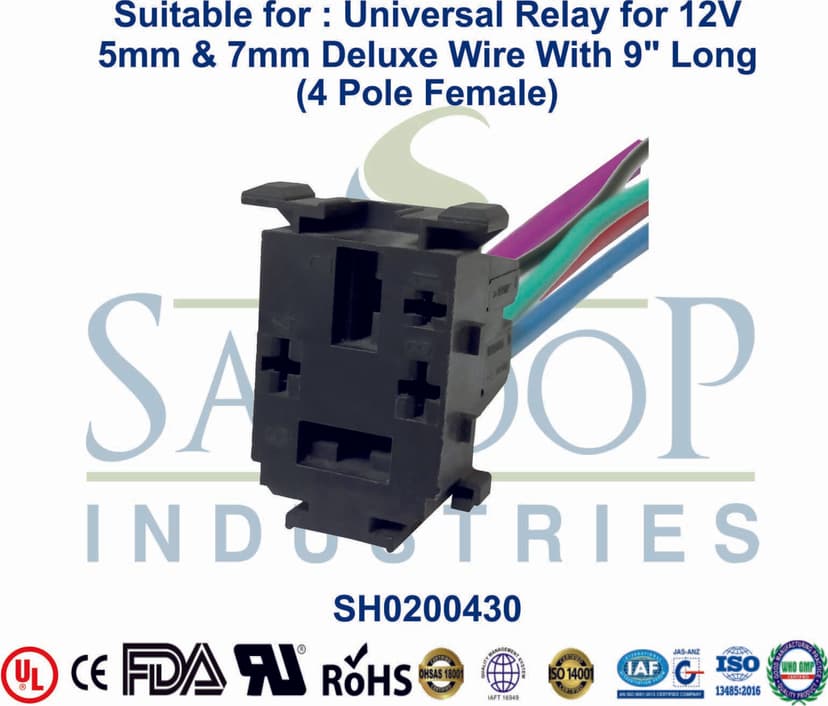 Universal Relay 4 Pole Female - 4mm & 5mm Wire (12V)