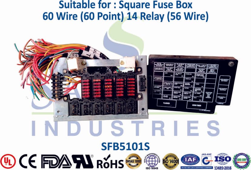 Square Fuse Box - 60 Wire (14 Relay)