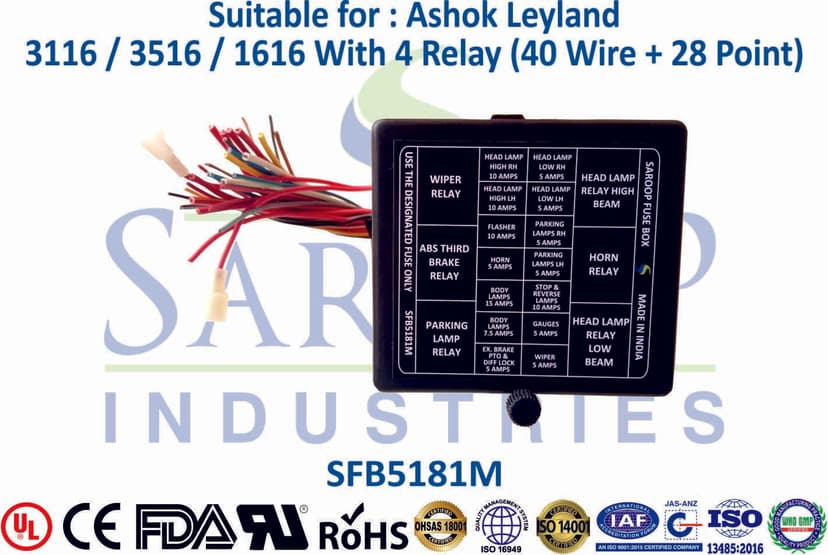 Ashok Leyland 3116/3516/1616 Fuse Box - 4 Relay