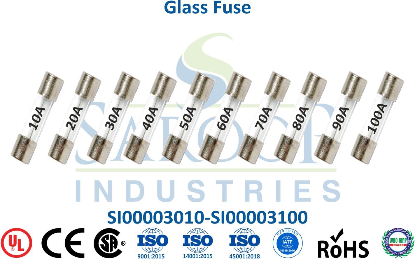 Glass Fuse - 10A to 100A Range - 1