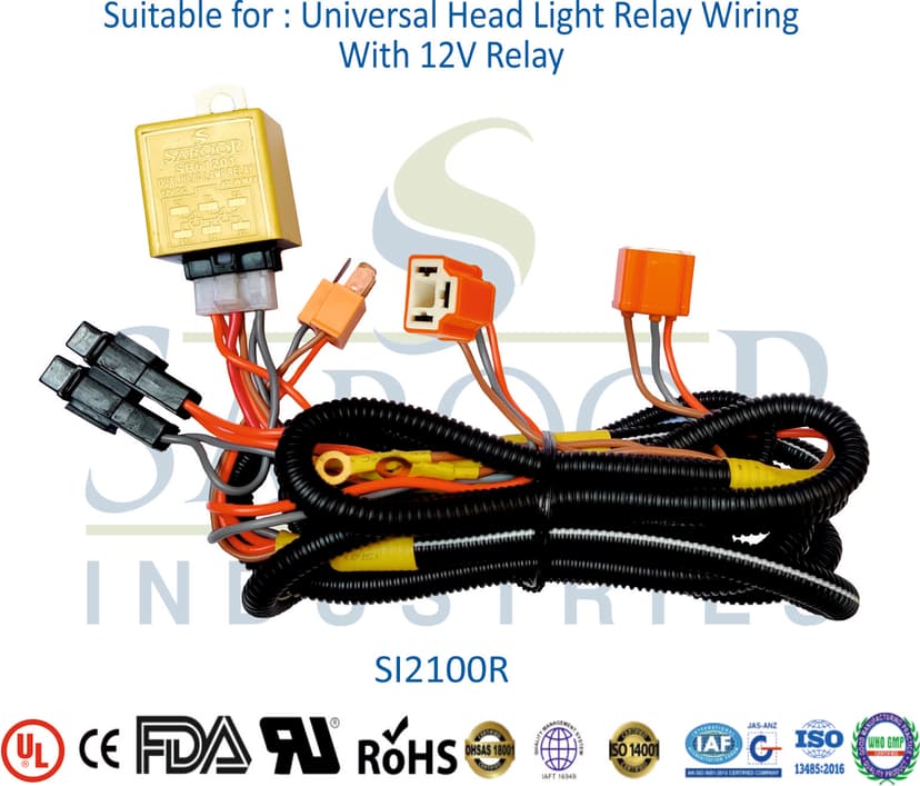 Universal Head Light Relay Wiring - With 12V Relay