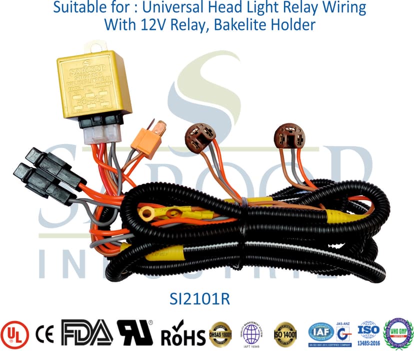 Universal Head Light Wiring - With 12V Relay, Bakelite Holder
