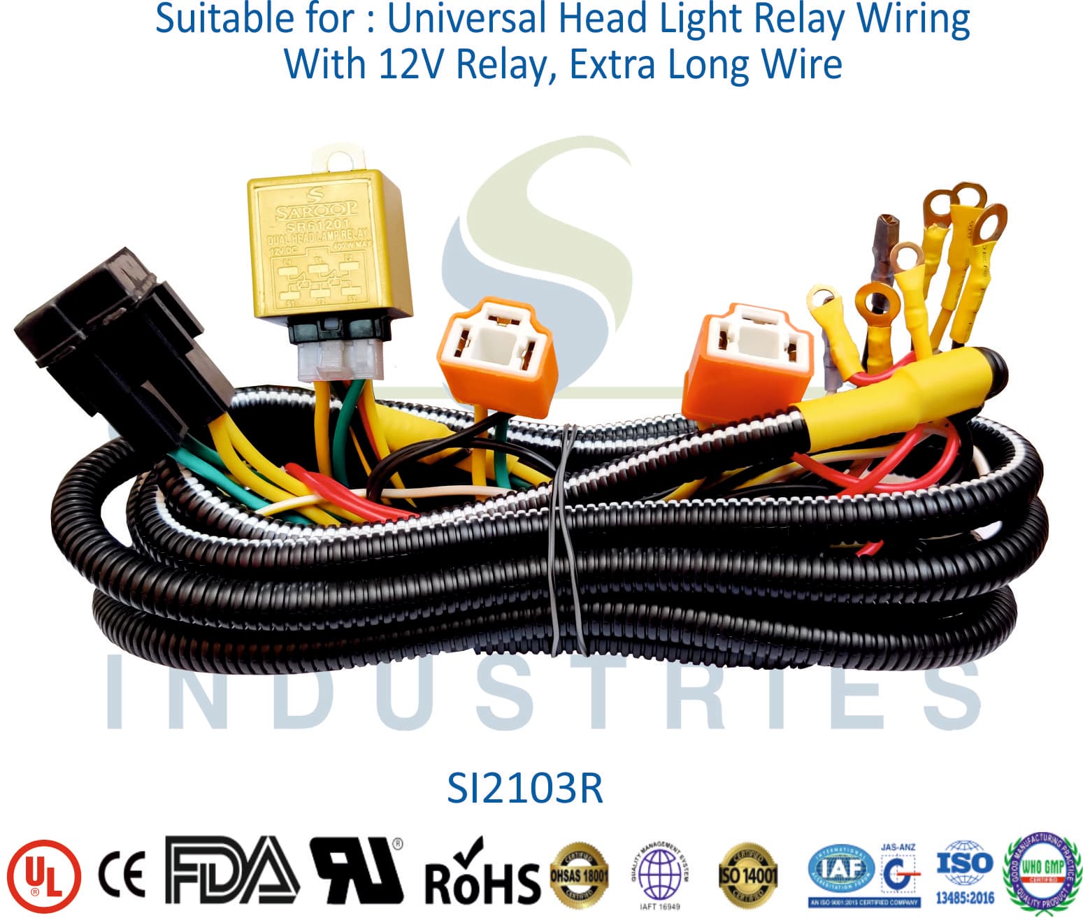 Universal Head Light Wiring - With 12V Relay, Extra Long Wire - 1