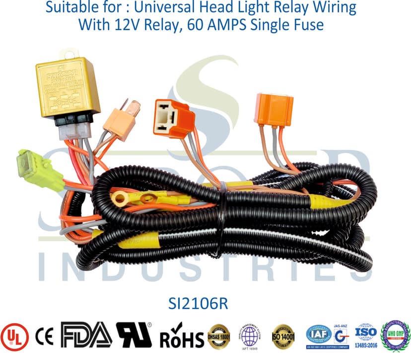 Universal Head Light Wiring - With 12V Relay, 60 AMPS Single Fuse