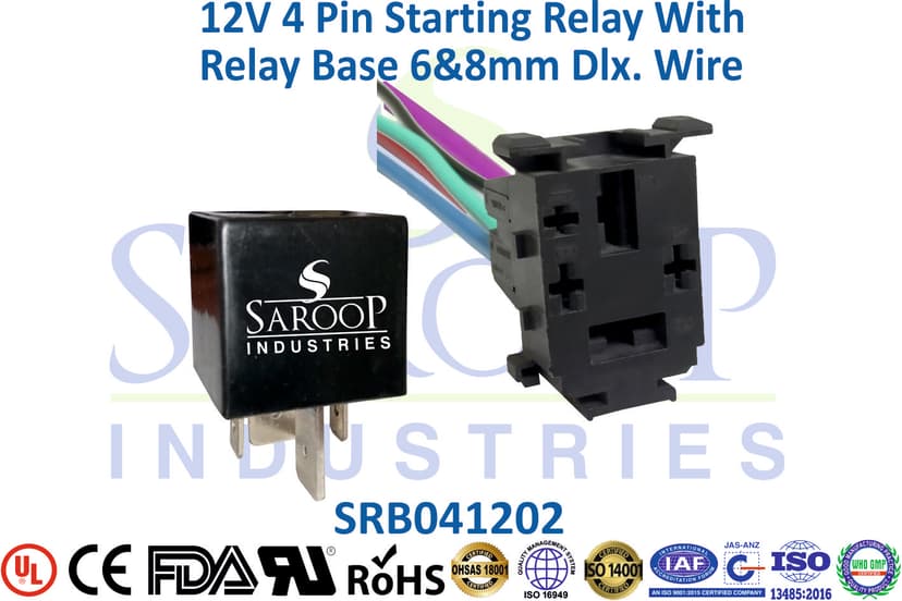 12V 4 Pin Mini Relay With Base - 4mm & 5mm Wire