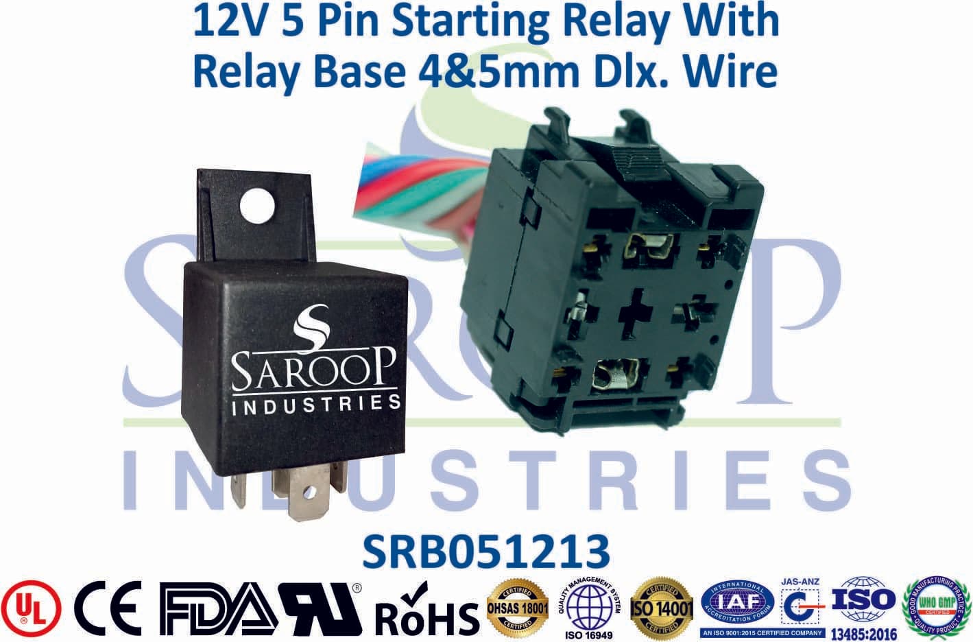 24V 5 Pin Mini Relay With Base - 4mm & 5mm Wire - 1