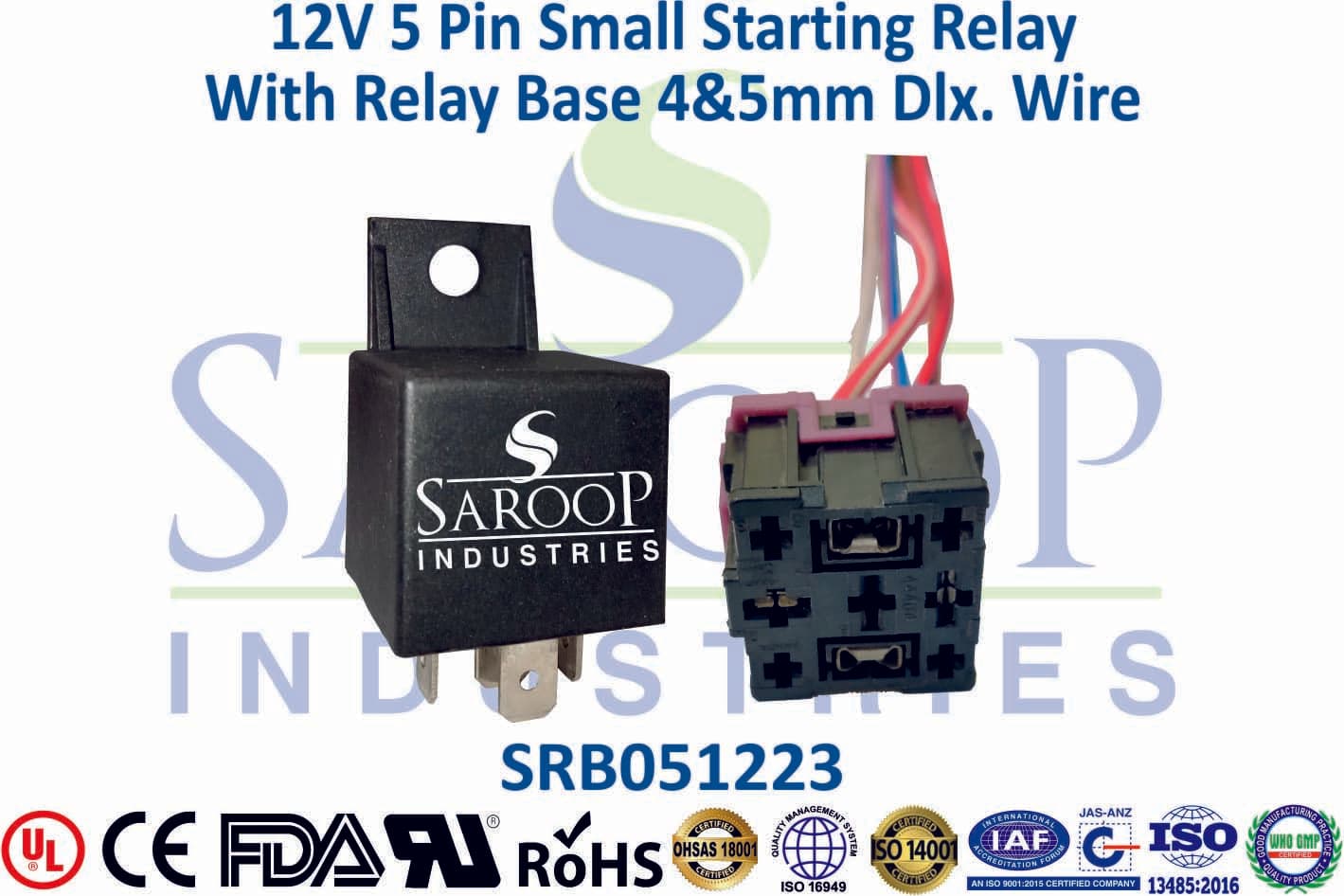 12V 5 Pin Big Starting Relay With Base - 5mm & 6mm Wire - 1