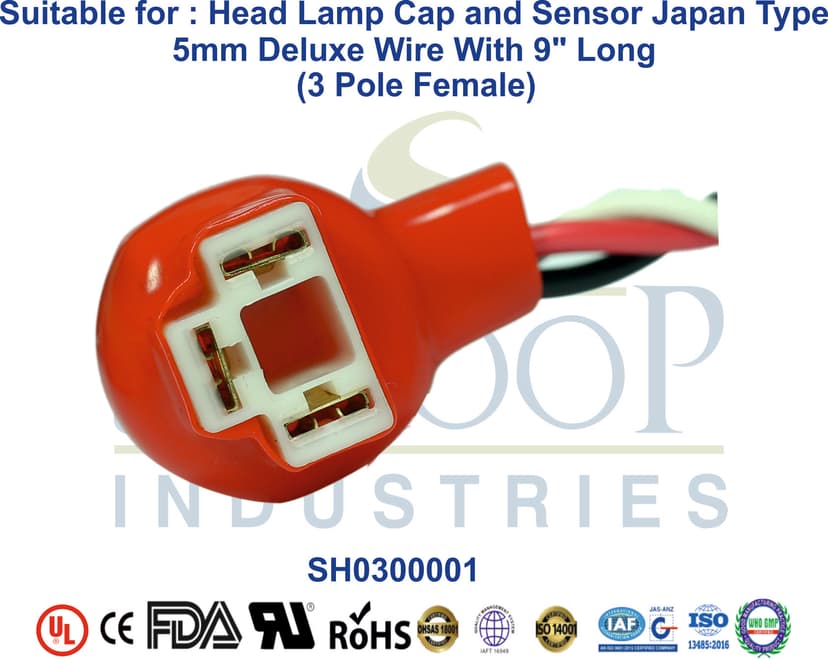 Head Lamp and Sensor 3 Pole Female - 5mm Wire