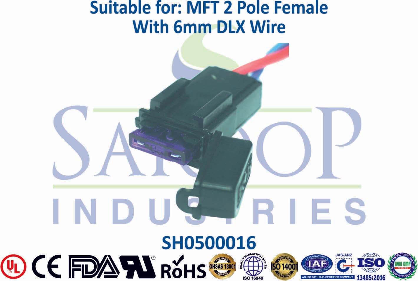 6.4 (No. 18) 2 Pole Female Single Fuse - 4mm Wire - 1