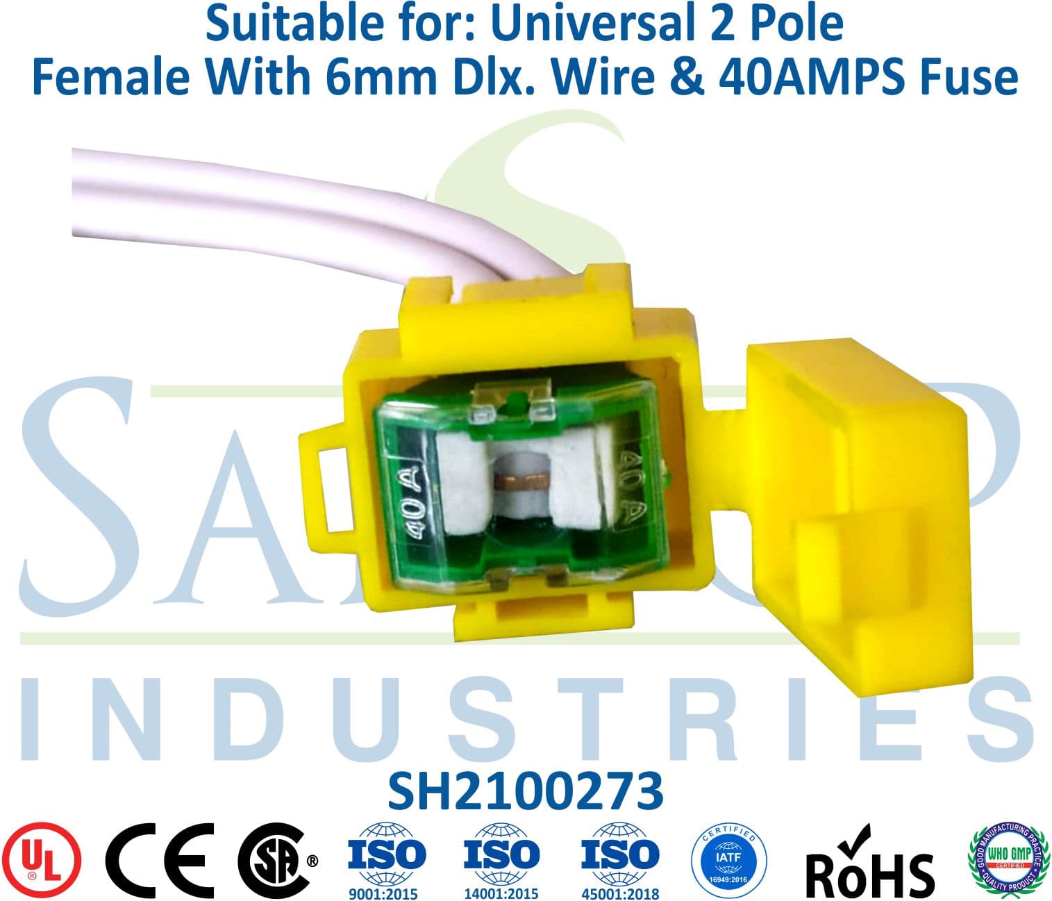 Universal 2 Pole Female - 6mm Wire & 40A Fuse - 1