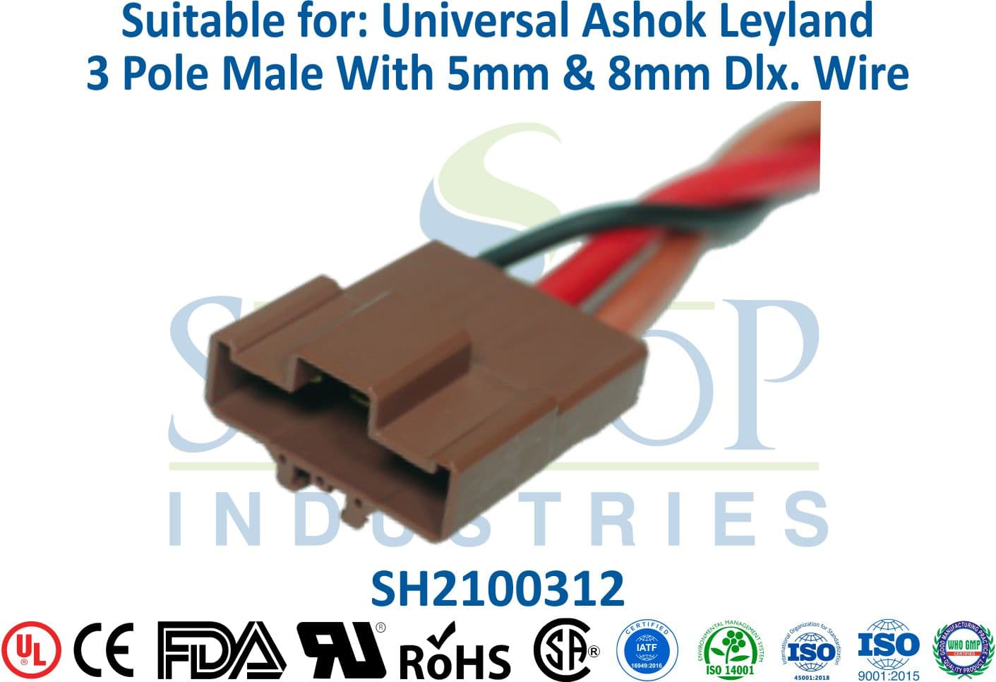 Universal Ashok Leyland 3 Pole Male - 5mm & 8mm Wire - 1