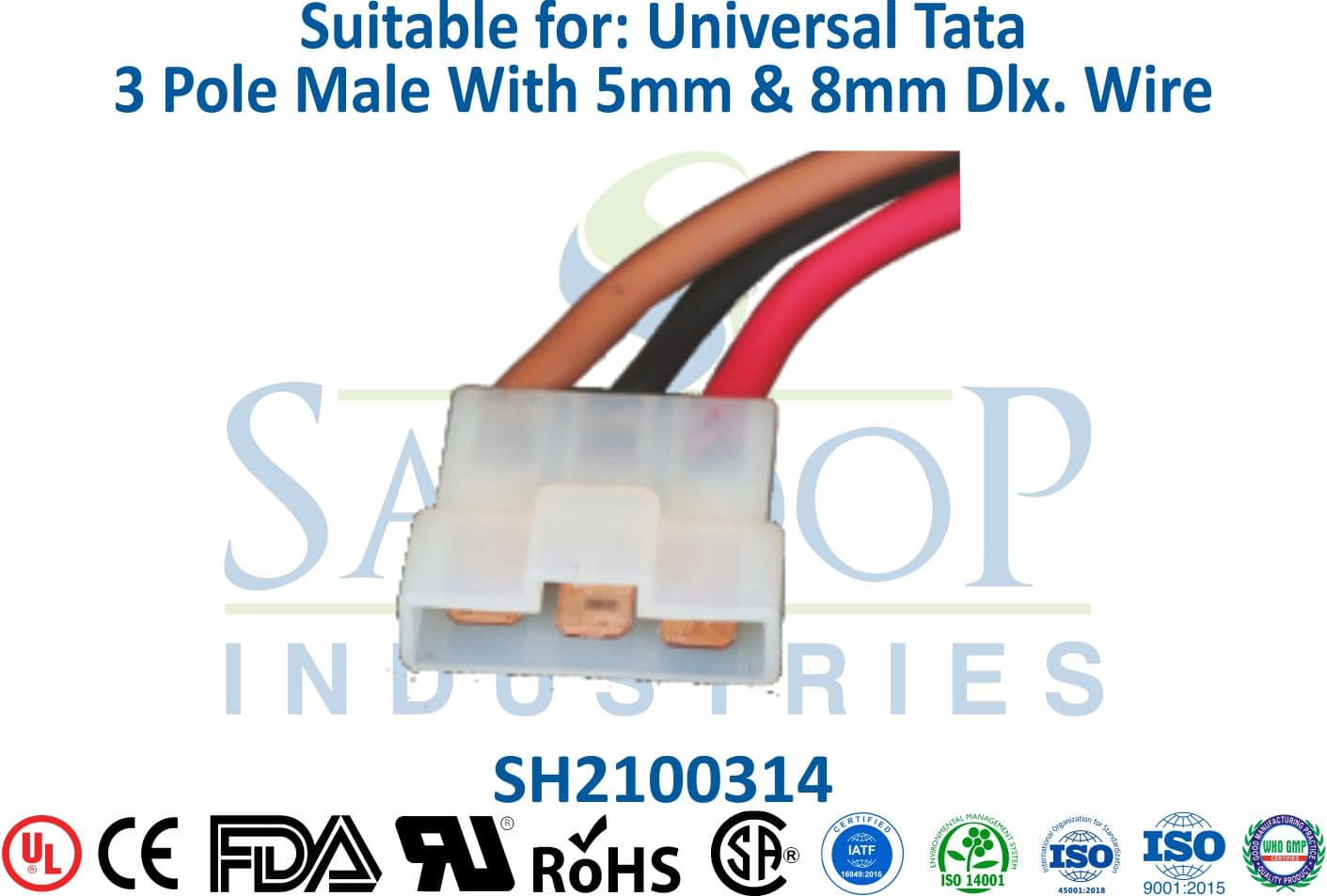 Universal Tata 3 Pole Male - 5mm & 8mm Wire - 1